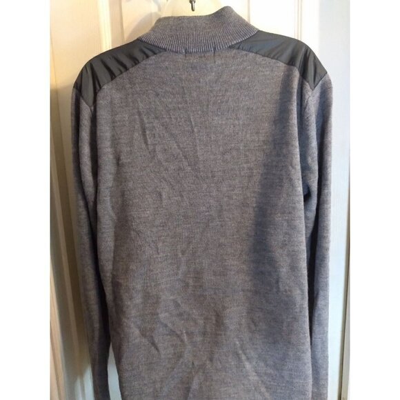 Michael Kors Full Zip Cardigan Gray Front Pockets Faux Leather Shoulders Sz M - Picture 3 of 8